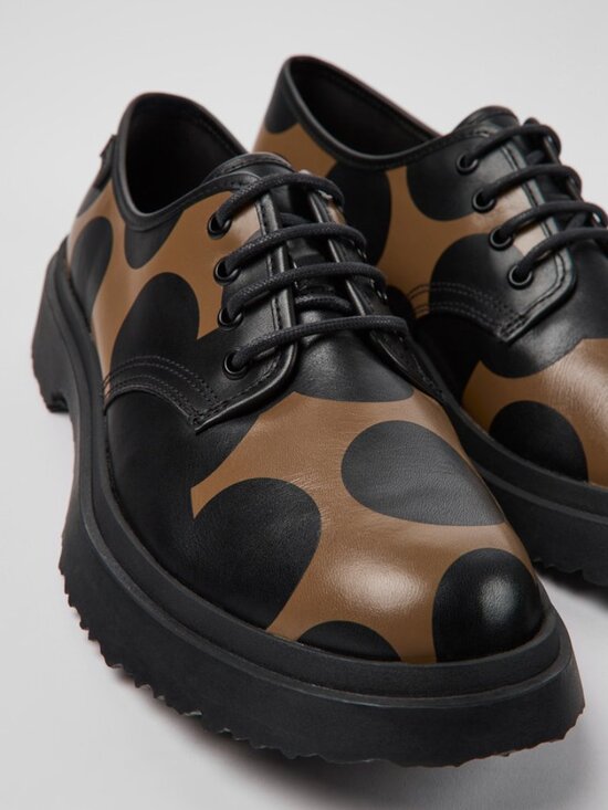 Camper Walden Twins Lace-Up Oxfords in Black/Brown Polka Dot 42